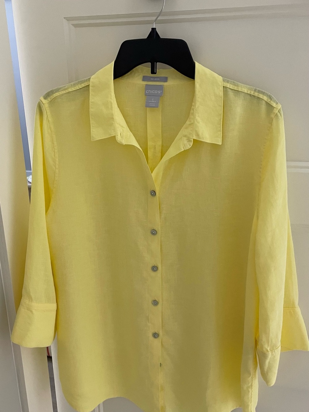 Chico's Yellow Linen-Blend Button Down Shirt